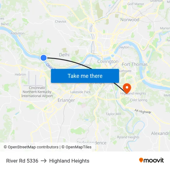 River Rd 5336 to Highland Heights map