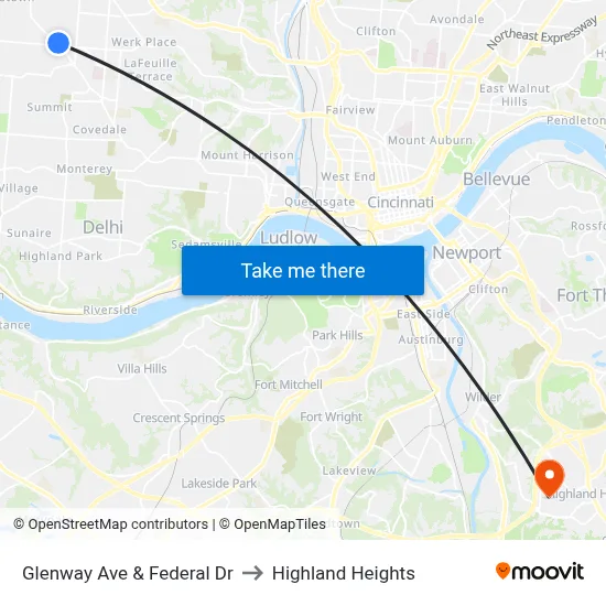 Glenway Ave & Federal Dr to Highland Heights map