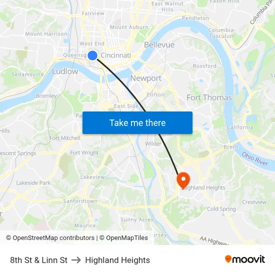 8th St & Linn St to Highland Heights map