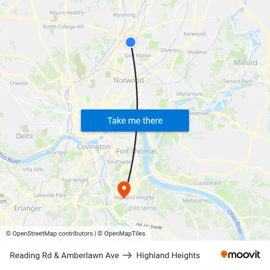 Reading Rd & Amberlawn Ave to Highland Heights map