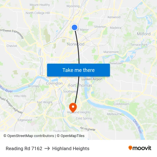 Reading Rd 7162 to Highland Heights map