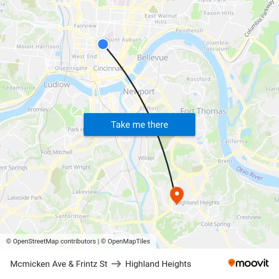 Mcmicken Ave & Frintz St to Highland Heights map