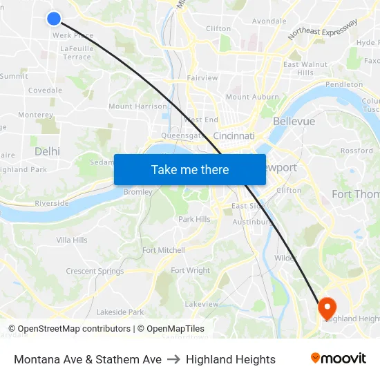 Montana Ave & Stathem Ave to Highland Heights map