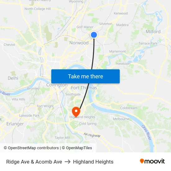 Ridge Ave & Acomb Ave to Highland Heights map