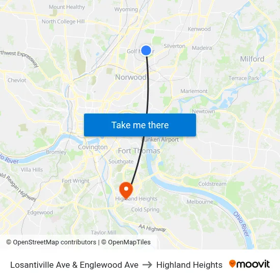 Losantiville Ave & Englewood Ave to Highland Heights map