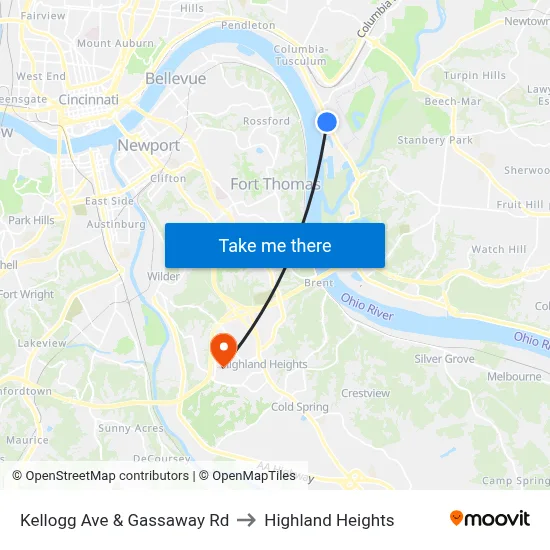 Kellogg Ave & Gassaway Rd to Highland Heights map
