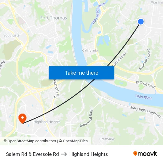 Salem Rd & Eversole Rd to Highland Heights map