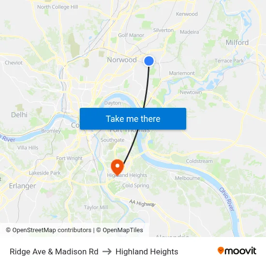 Ridge Ave & Madison Rd to Highland Heights map