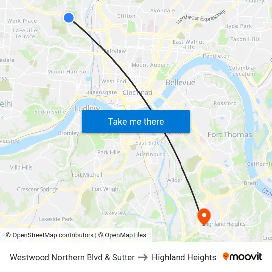 Westwood Northern Blvd & Sutter to Highland Heights map