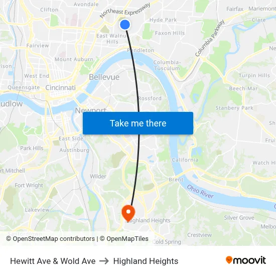 Hewitt Ave & Wold Ave to Highland Heights map