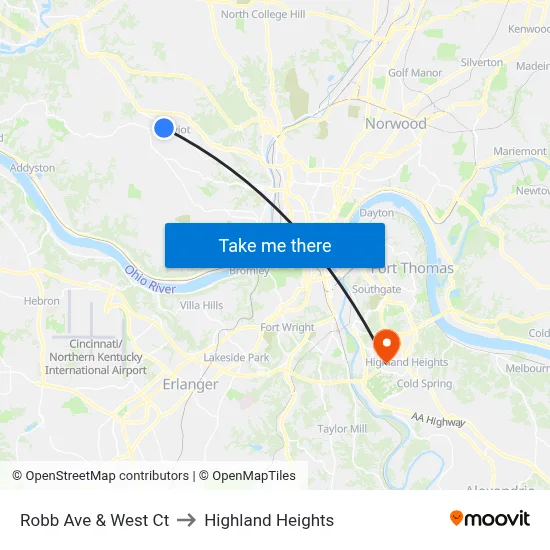 Robb Ave & West Ct to Highland Heights map