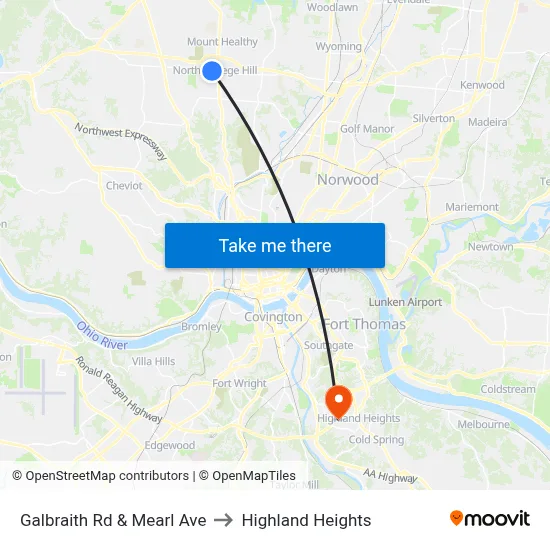 Galbraith Rd & Mearl Ave to Highland Heights map