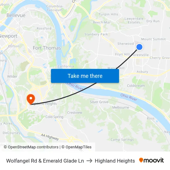 Wolfangel Rd & Emerald Glade Ln to Highland Heights map