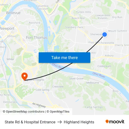 State Rd & Hospital Entrance to Highland Heights map
