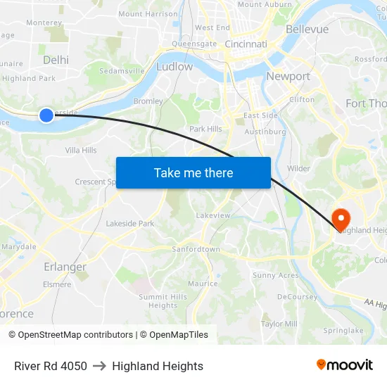 River Rd 4050 to Highland Heights map