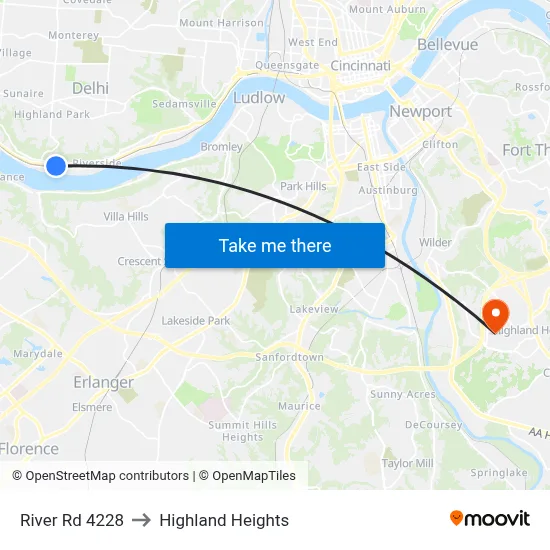 River Rd 4228 to Highland Heights map