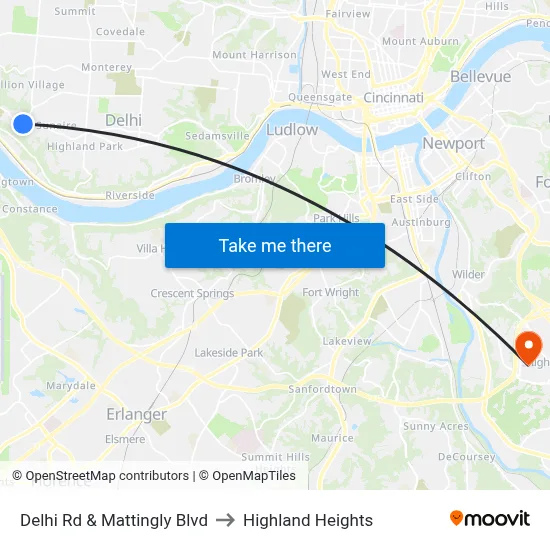 Delhi Rd & Mattingly Blvd to Highland Heights map