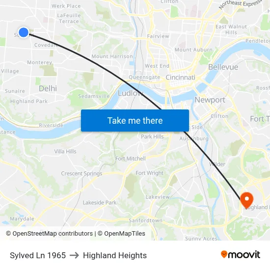 Sylved Ln 1965 to Highland Heights map