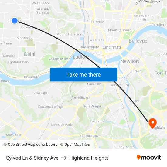 Sylved Ln & Sidney Ave to Highland Heights map