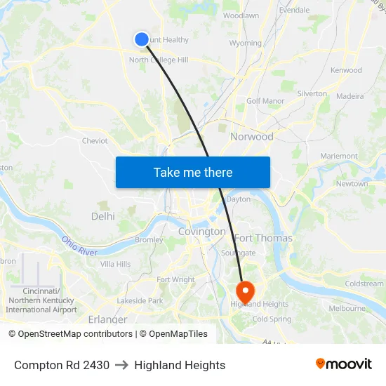 Compton Rd 2430 to Highland Heights map