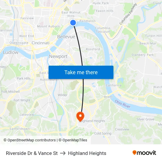 Riverside Dr & Vance St to Highland Heights map