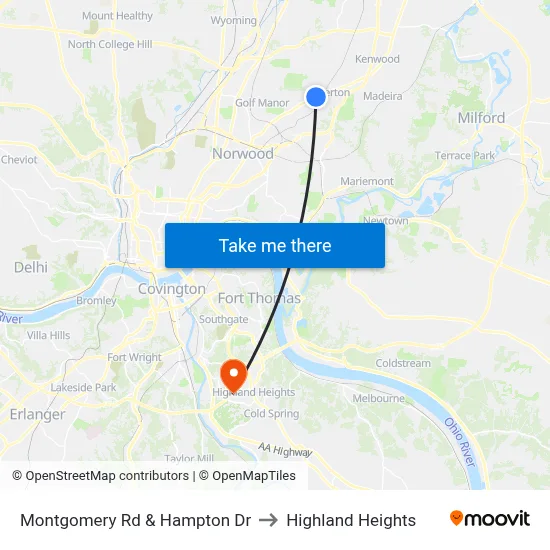 Montgomery Rd & Hampton Dr to Highland Heights map