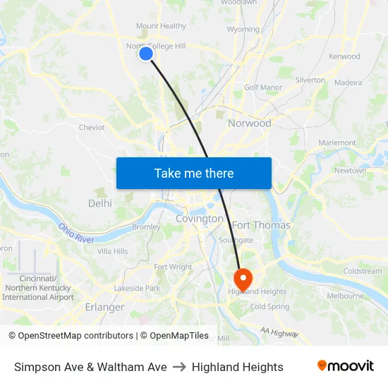 Simpson Ave & Waltham Ave to Highland Heights map