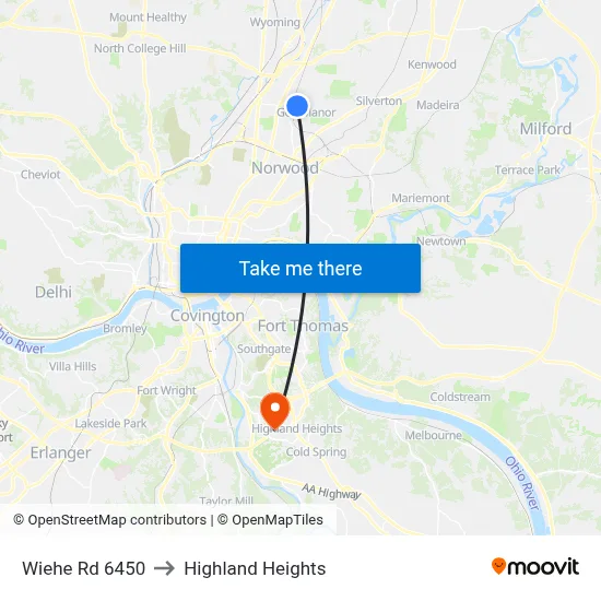 Wiehe Rd 6450 to Highland Heights map