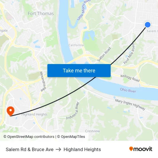 Salem Rd & Bruce Ave to Highland Heights map