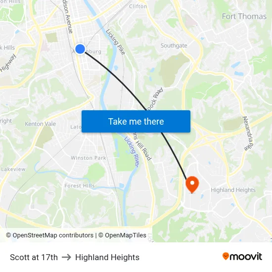 Scott at 17th to Highland Heights map