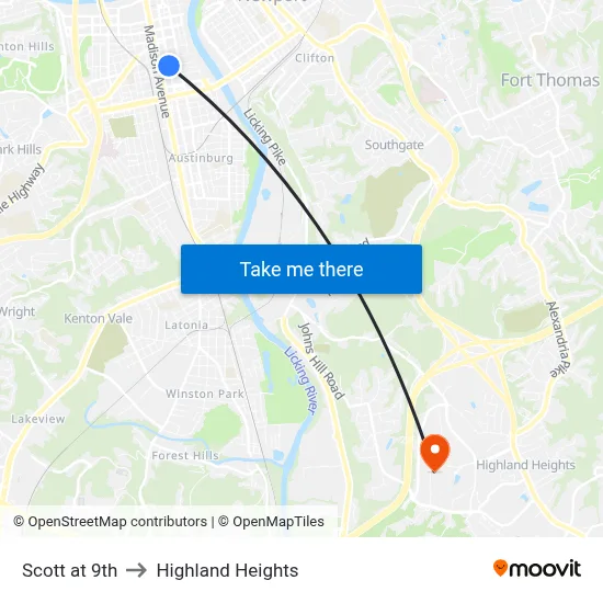 Scott at 9th to Highland Heights map