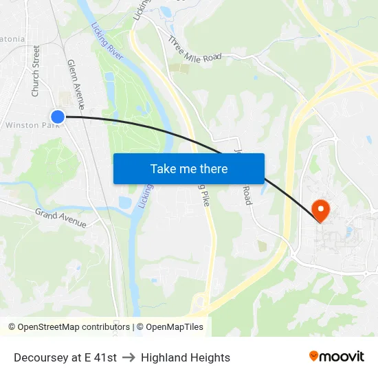 Decoursey at E 41st to Highland Heights map