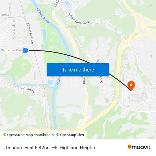 Decoursey at E 42nd to Highland Heights map
