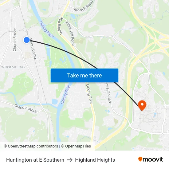 Huntington at E Southern to Highland Heights map