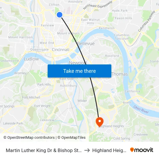 Martin Luther King Dr & Bishop St Wb to Highland Heights map