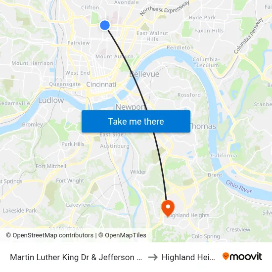 Martin Luther King Dr & Jefferson Ave Eb to Highland Heights map