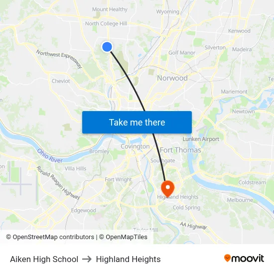 Aiken High School to Highland Heights map