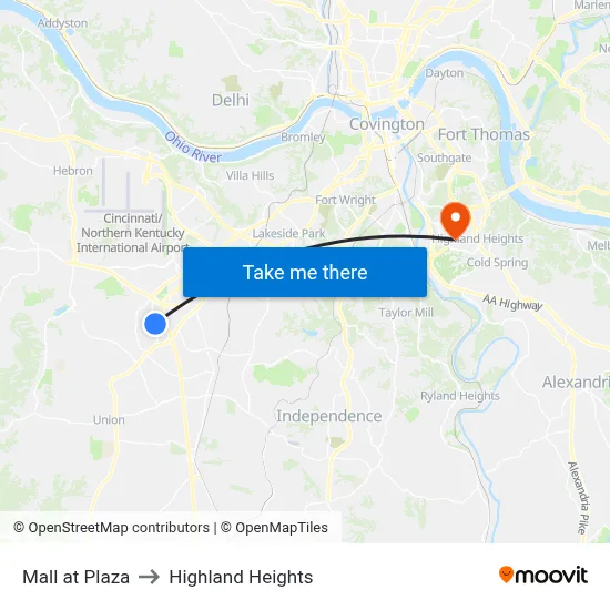 Mall at Plaza to Highland Heights map
