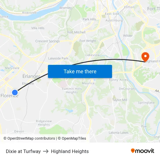 Dixie at Turfway to Highland Heights map