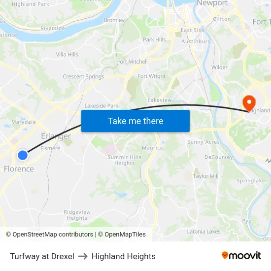 Turfway at Drexel to Highland Heights map