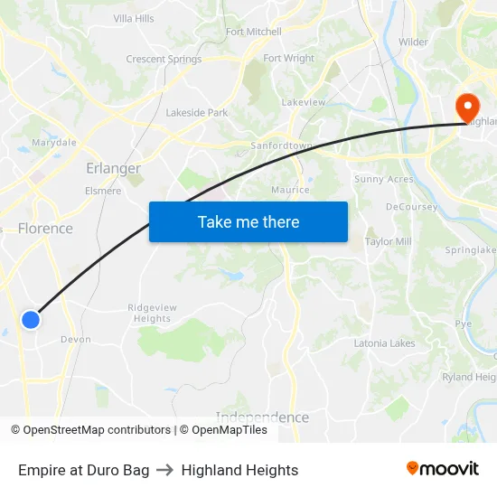 Empire at Duro Bag to Highland Heights map