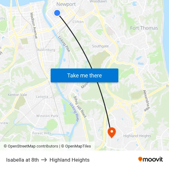 Isabella at 8th to Highland Heights map