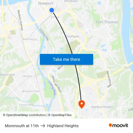 Monmouth at 11th to Highland Heights map