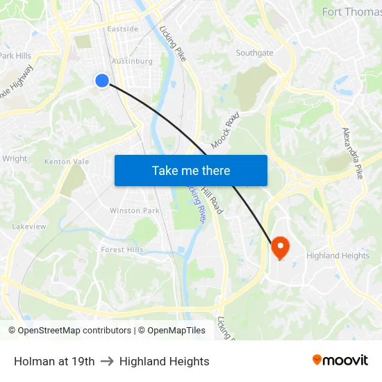 Holman at 19th to Highland Heights map