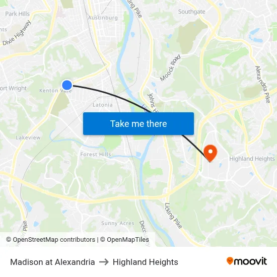 Madison at Alexandria to Highland Heights map