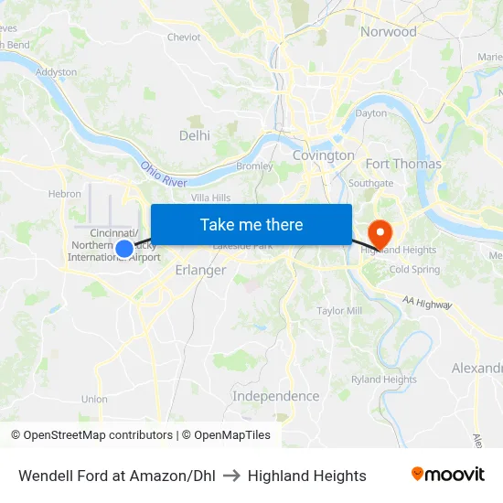 Wendell Ford at Amazon/Dhl to Highland Heights map