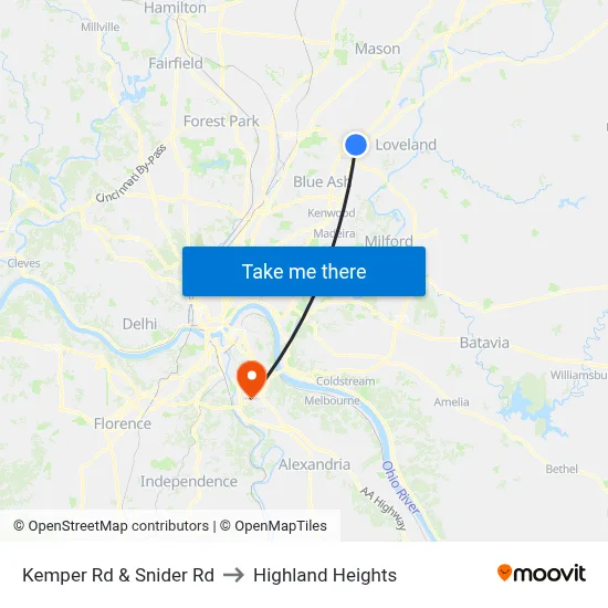 Kemper Rd & Snider Rd to Highland Heights map
