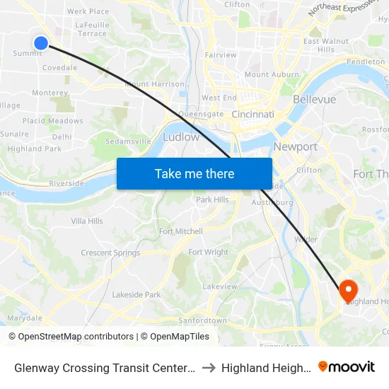Glenway Crossing Transit Center C to Highland Heights map