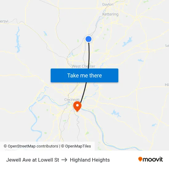 Jewell Ave at Lowell St to Highland Heights map