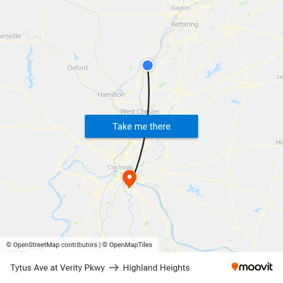 Tytus Ave at Verity Pkwy to Highland Heights map